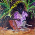 Family Bathing by the River, circa 1950, oil on unstretched canvas, 15.75" x 12", unsigned