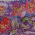 Red and Violet Flowers, 1994, silk painting, 12" x 15"
