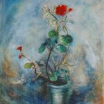 Happy Geranium,
circa 1960, oil on masonite, 30" x 24", signed