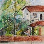 Red Roofs, Early Travels, watercolour and ink on paper, unsigned