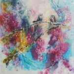 Somewhere Else and Birds, 1994, silk painting, 24" x 36"