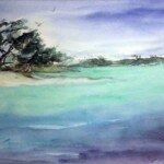 Trees on Islands, watercolour sketch, unsigned
