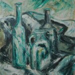 Green Bottles, 1966. oil on masonite, 30" x 24", signed