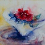 Rose in Glass Bowl, 1985, Watercolour, 13.25"H x 19.375"W, signed and framed