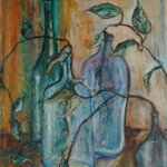 Bottles, Still Life,
1966, oil on masonite, 30" x 24", signed