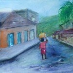 Walk Through Cap Haitien, circa 1950, watercolour and pastel, 12" x 16", unsigned