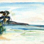 Calm Sea Palm Sea, undated, watercolour and ink, 10" x 13.5", signed