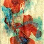 Poppy Abstraction, no date, tissue paper and watercolour collage, 7.375" x 5.5", signed