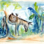 Thoughtful Donkey, undated, watercolour and ink, 10" x 13.625", signed